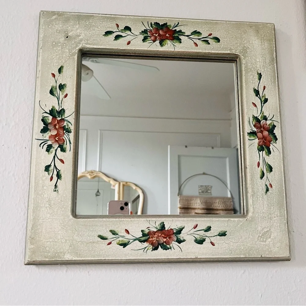 Vintage Square Decorative Floral Mirror - Shabby Chic, Cottage Wall Home Decor